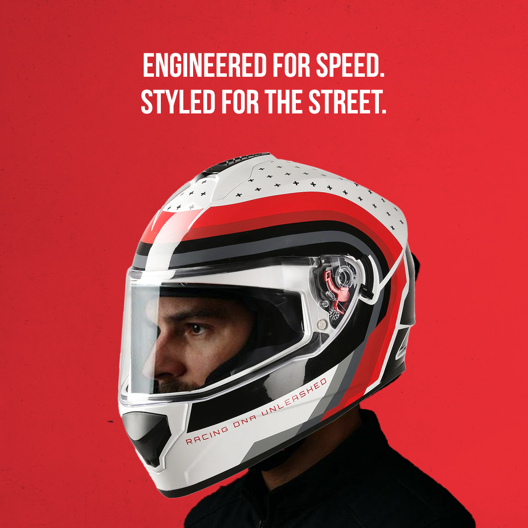 TVS Racing Phantom Series Full Face Dual Visor Helmet for Men | Premium Bike Helmets with ABS Shell, UV Paint | Quick Release System | Aerodynamic Design | DOT & ISI Certified (Black V1)